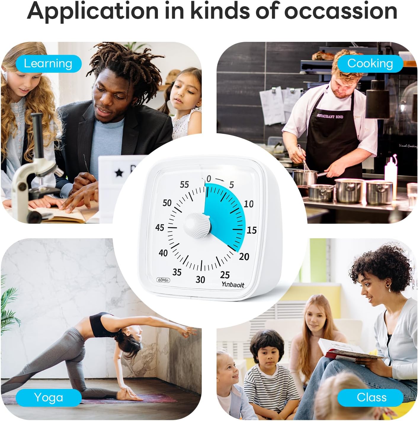 Yunbaoit Visual Timer with Night Light, 60 Minute Countdown, Light Blue | 3 Alarm Modes, Mute Flash, for Kids and Adults, Time Management Tool for Classroom, Home, School, and Work