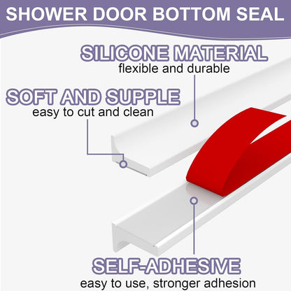 Shower Threshold Water Dam Barrier - Versatile, Silicone Shower Water Guard Stopper Seal Strip for Bathroom Floor, Bathtub Rim, Kitchen Countertop (White, 59 In/ 1.5M)