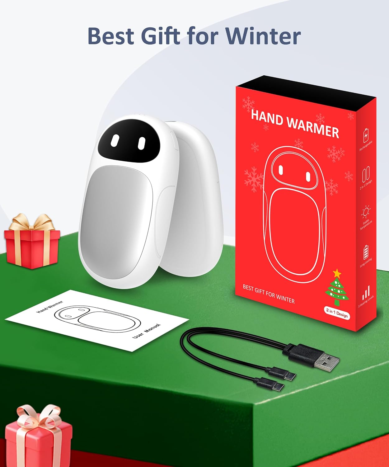 Hand Warmers Rechargeable, Gifts for Men and Women, 6000mAh Electric Hand Warmers Rechargeable 2 Pack with 12 Hours Working Time, Best Gifts for Mom and Dad