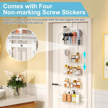 Yuyetuyo 7-Tier Over The Door Organizer, Shower Caddy Hanging &Wall Mounted Hair Tool Organizer/Hair Dryer Holder Adjustable, Behind Door Storage for Bathroom Bedroom Closet Cabinet Pantry Kitchen