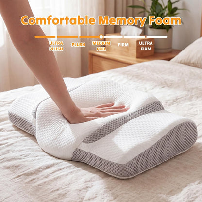 NEWBULIG Cervical Neck Pillow, Ergonomic Contour Memory Foam and Detachable Roll Pillow for Neck Pain Relief Side Back Stomach Sleepers with Cooling Breathable Cover