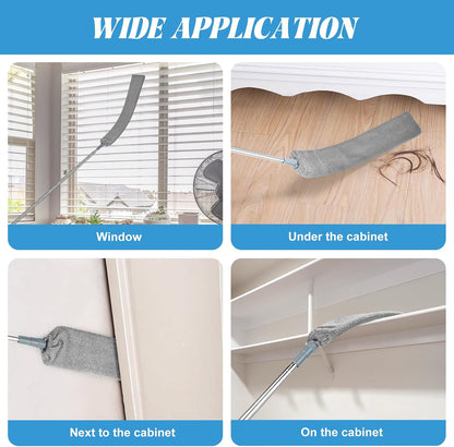 Retractable Gap Dust Cleaner with 15-98 Inch Extension Pole, Flat Duster for Under Appliances and Furniture, Includes 2 Washable Microfiber Pads for High Ceilings and Hard to Reach Spaces