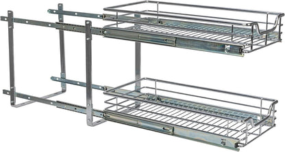 Household Essentials Glidez Multipurpose Chrome-Plated Steel Pull-Out/Slide-Out Storage Organizer for Cookware and Bakeware - 2-Tier Design - Fits Standard Size Cabinet or Shelf, Chrome