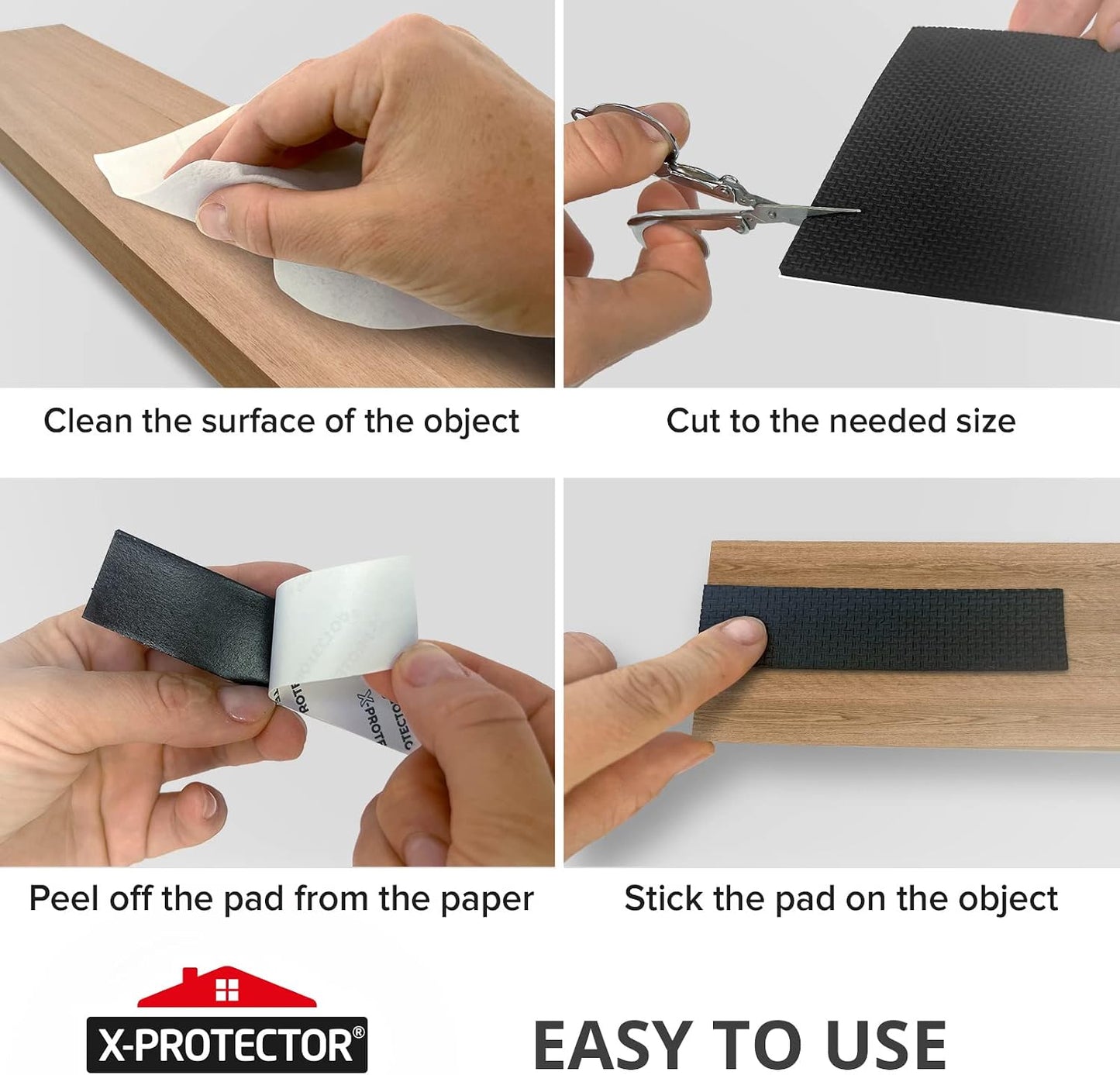X-Protector Rubber Strip - 8 PC Non Slip Pads - Black Universal Grip Strips | Self-Adhesive Rubber Sticky Pads - Premium Feet for Keyboard, Appliances - Featuring an Amazing Super Sticky Gripping Pad