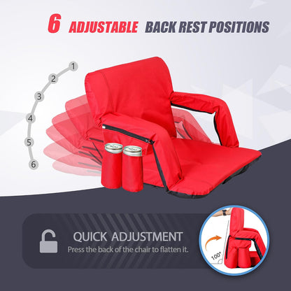 20.5"/25" Wide Stadium Seat for Bleachers w/Back Support Padded Cushion Portable Reclining Bleacher Seats Camping Stadium Chair Waterproof