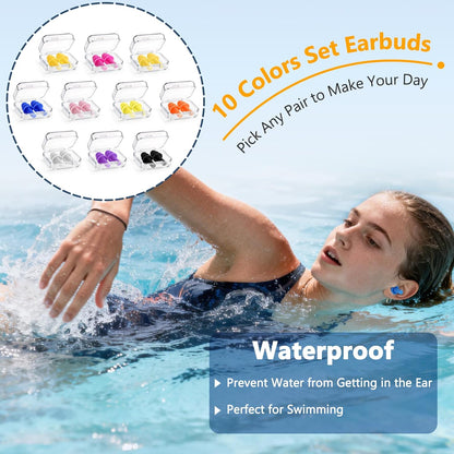 Leffis 20 Pairs Reusable Silicone Ear Plugs, Noise Cancelling Earplugs