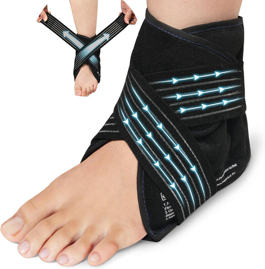 Ankle Ice Pack Wrap with Compression – Reusable Cold Gel Pack for Foot and Achilles, Dual Strap Design with Soft Plush Lining, Flexible Cold Therapy for Ankle Support