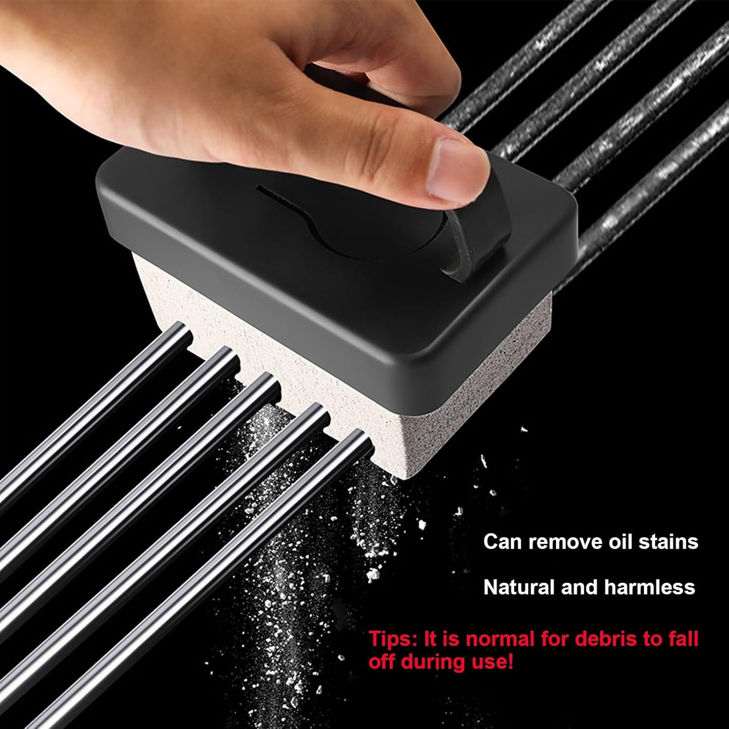 Grill Stone Cleaning Brick,Griddle Cleaner Kit Block Pumice Stone,Ecological Grill Brick De-Scaling Stone for Removing Stains BBQ,Stone*3 & Black Plastic Handle