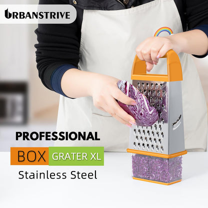 Urbanstrive Cheese Grater With Container Box Grater Stainless Steel Graters for Kitchen Cheese Shredder Parmesan Shredder Kitchen Gadgets Kitchen Tools Kitchen Gifts for Chef Dishwasher Safe Zester