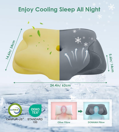 DONAMA Cervical Pillow for Neck and Shoulder Pain Relief, Cooling Contour Memory Foam Pillow, Dual-Height Ergonomic Neck Support Pillow for Side Back Stomach Sleepers with Removable Pillowcase