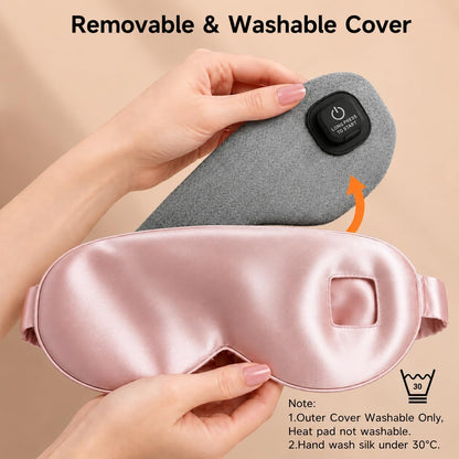 Cordless Eye Mask with Heat and Cooling, Silk Heated Eye Mask for Dry Eyes, Eye Relief, Timed Shutdown, 3 Temperature, Eye Mask for Travel, Washable Cover, Pink