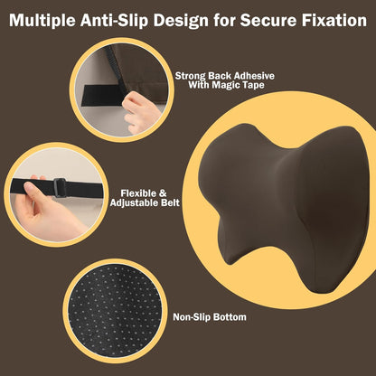 MABOZOO Neck Pillows for Recliner, Memory Foam Headrest Pillow with Non-Slip Backing and Elastic Straps, Recliner Neck Pillow for Pain Relief and Side Sleeping (Brown)