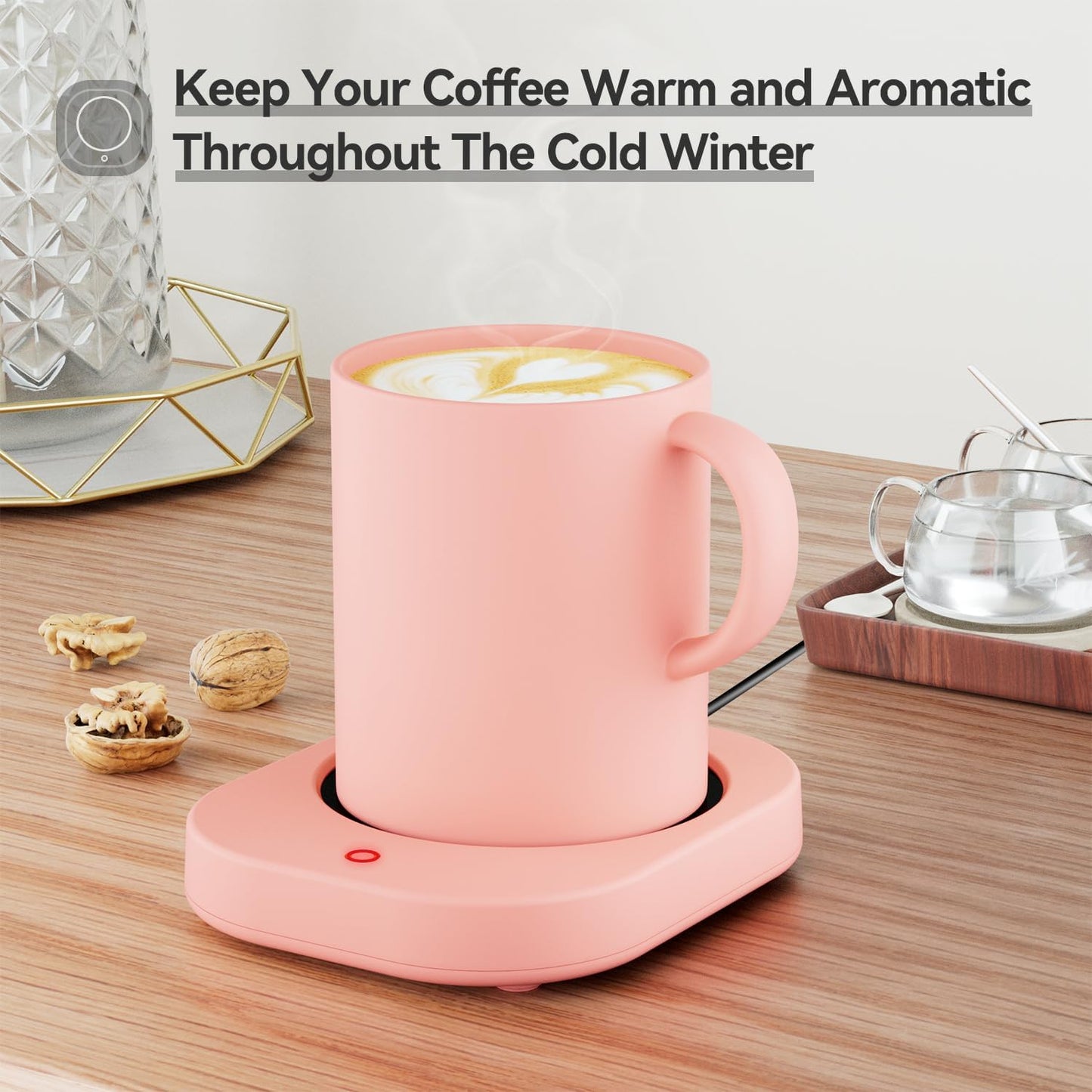 Enhanced Candle Wax Melt Warmer for Jar Candles, Safely Releases Scents Without Flame, Coffee Mug Warmer for Desk, Gravity-Induction Auto Shut Off, Electric Self Heated Plate for Heating Milk Tea