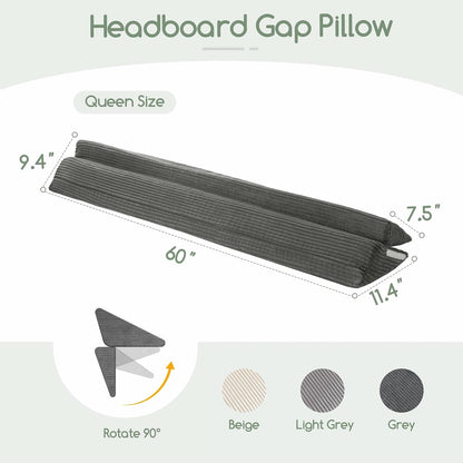 HIGOGOGO Queen Size Wedge Pillow for Headboard Gap - Multi Functional Mattress Wedge Bed Gap Filler Close The Gap (0-7") Between Your Mattress and Headboard or Wall (Grey 60"x11"x9")