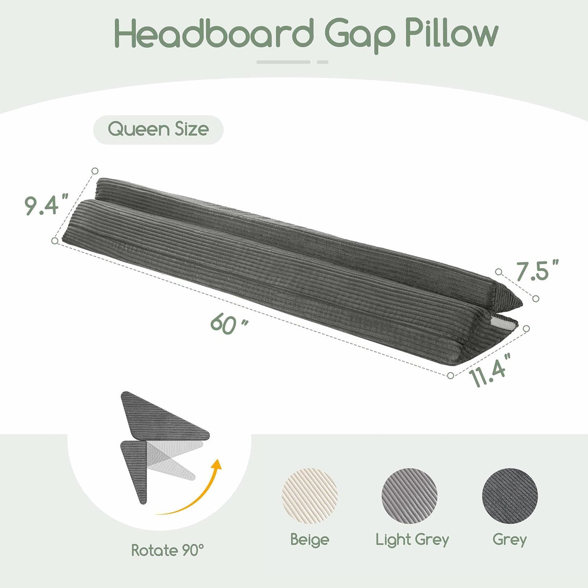 HIGOGOGO Queen Size Wedge Pillow for Headboard Gap - Multi Functional Mattress Wedge Bed Gap Filler Close The Gap (0-7") Between Your Mattress and Headboard or Wall (Grey 60"x11"x9")