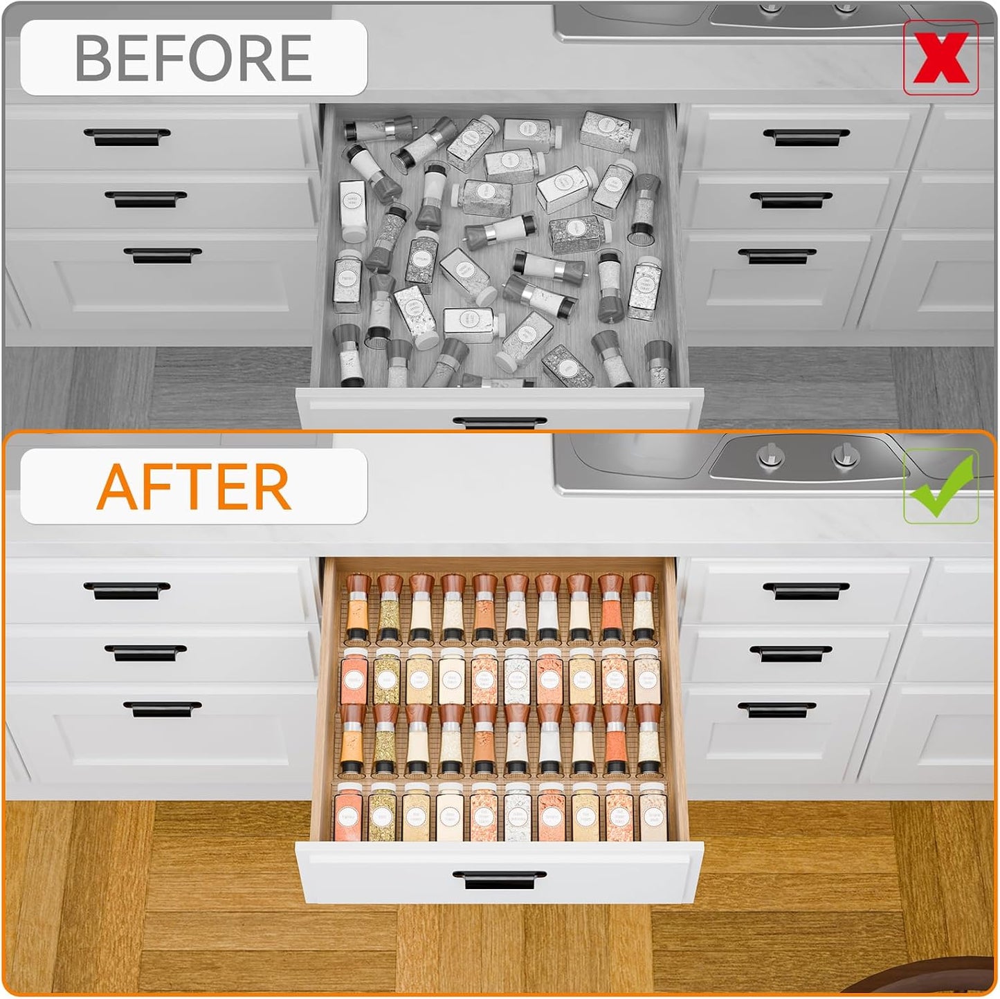 4 Pack Adjustable Narrow Spice Rack for Drawer - Expandable From 9" to 17.7" - Acrylic Drawer Seasoning Organizer,Tiered Clear Spice Tray for Spices,Condiment,Nail Polish and Jar Organization
