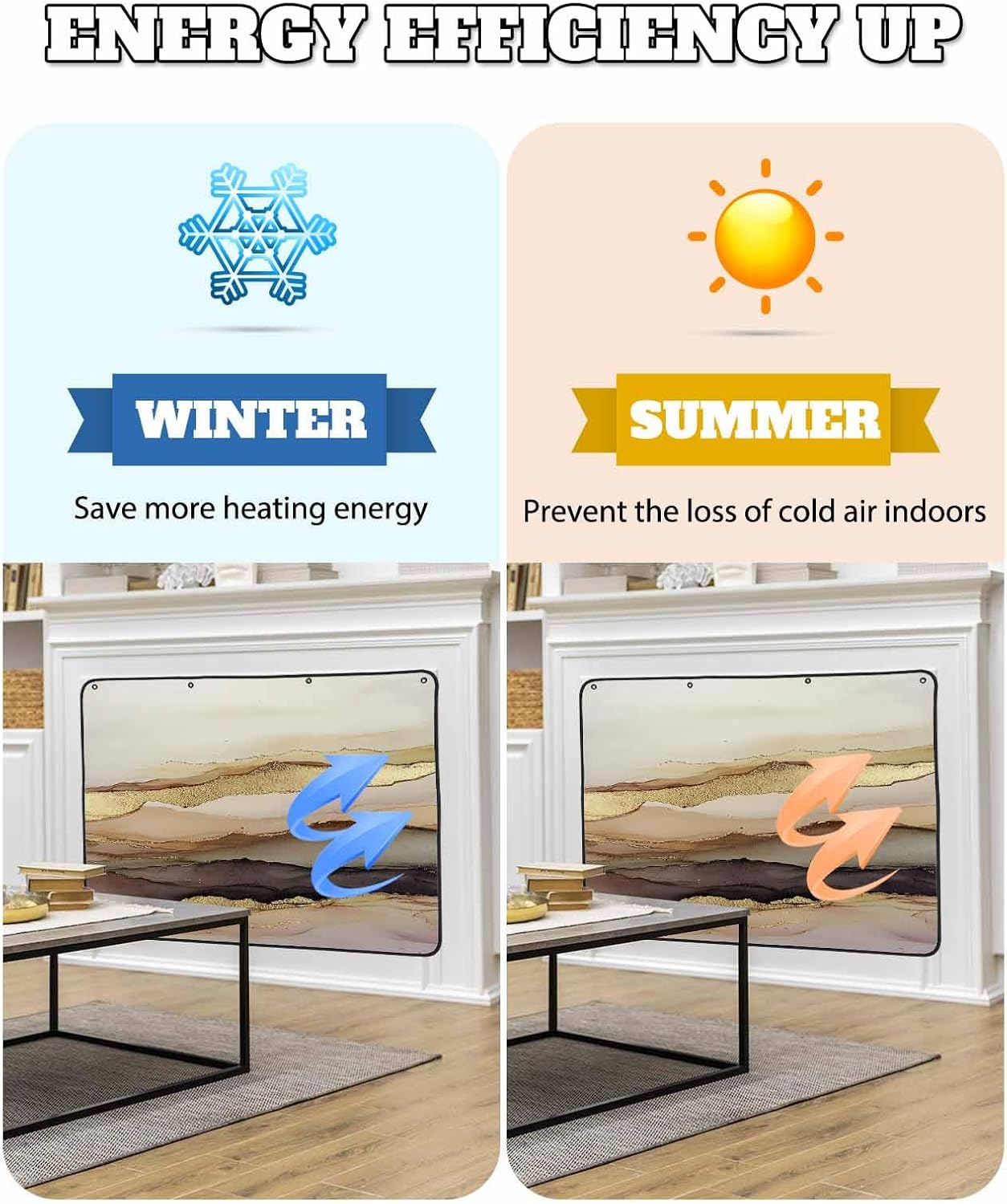 Marble Brown Gold Magnetic Fireplace Cover, Fireplace Draft Blocker, Abstract Watercolor Geometric Rock Fireplaces Blanket for Heat Loss/Cold Air, Fireplaces Draft Stopper Cover for Inside 39''x32''