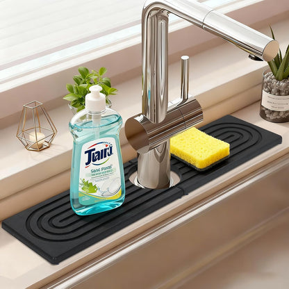 24 Inch Kitchen Sink Splash Guard, Sink Splash Guard Behind Faucet, Silicone Faucet Handle Drip Catcher Tray Mat for Kitchen, Bathroom Counter, Dark Gray, 23.6" x 4"