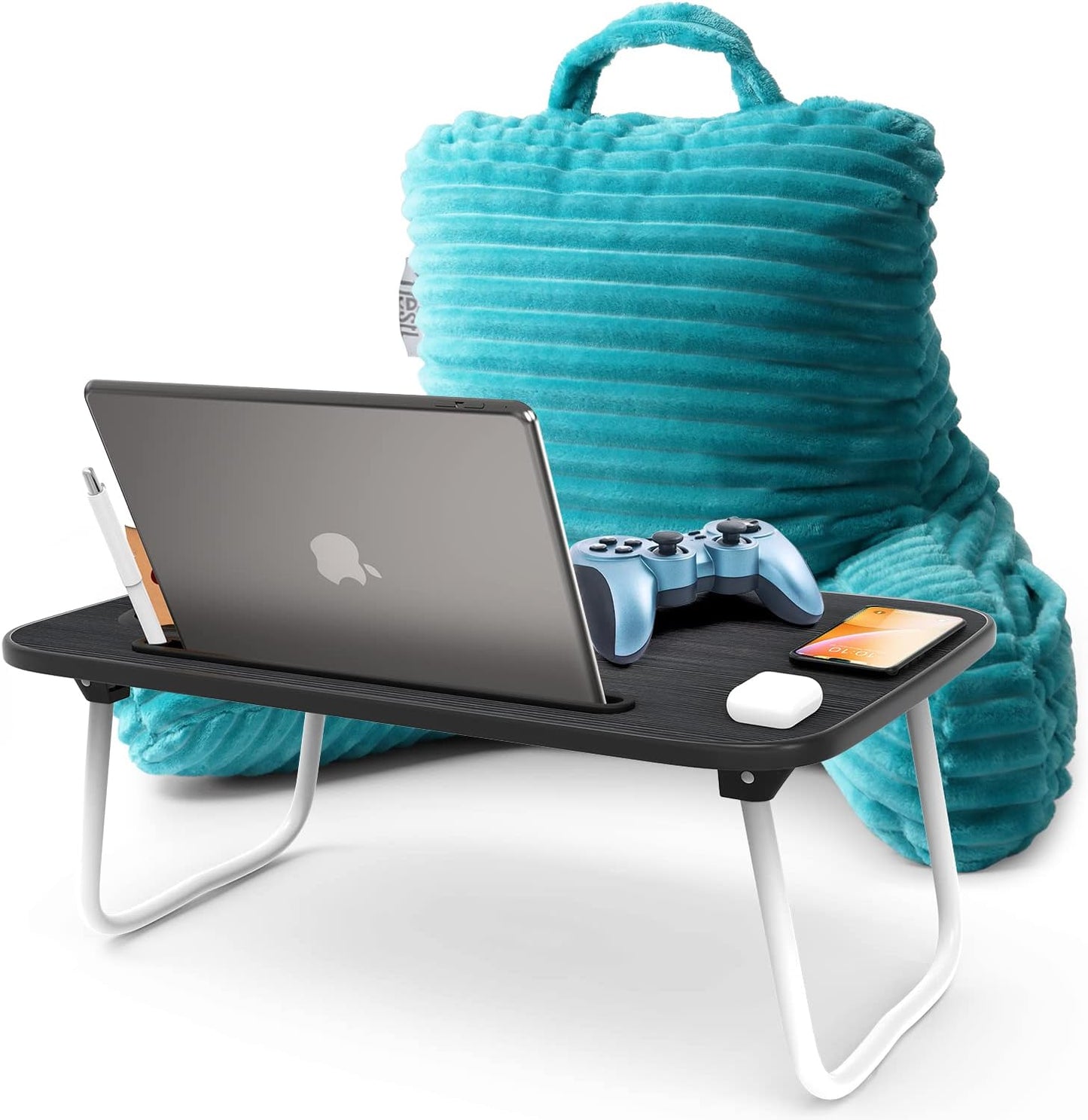 Nestl Reading Pillow with Shredded Memory Foam, Luxe Cut Plush Back Pillow for Sitting Up in Bed, Back and Arms Adjustable Support for Adult & Teens, Backrest Pillows with Washable Cover Dark Grey