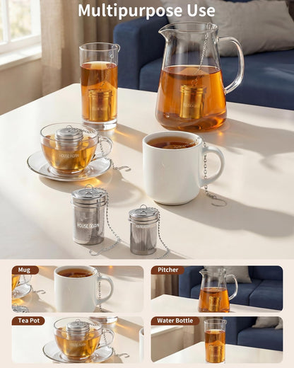 House Again Tea Infusers, Extra Fine Mesh Tea Strainers for Loose Tea, Updated Slim Threaded Lid & 304 Stainless Steel, Filter Bags Diffusers, Loose Leaf Tea Steeper for Brew Tea Spices & Seasonings