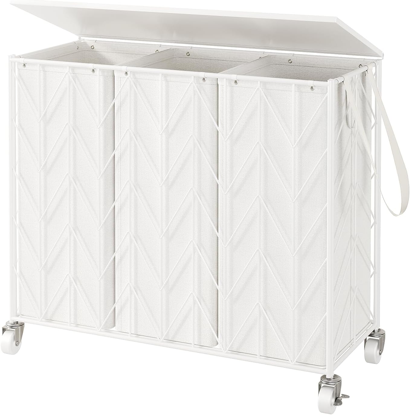 WOWLIVE Laundry Hamper 3 Section with Lid, 142L Laundry Basket with Wheels | Rolling Dirty Clothes Hamper with Removable Bags, Large Iron-Made Laundry Basket Organizer Laundry Sorter for Dorm, Beige
