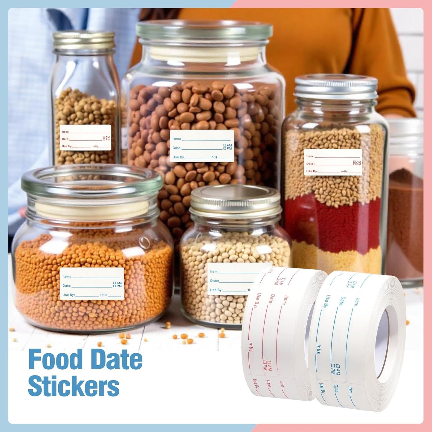2 Rolls 1000 Pieces Removable Food Labels, 1 x 2 Inch | Date Stickers for Freezer, Refrigerator Food Containers - Easy to Write