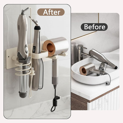 Universal Hair Dryer Holder, Self Adhesive Wall Mount, White | Universal storage rack fits most brand blow dryers, ideal for bathroom organization