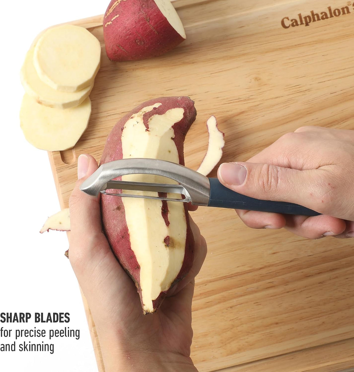Calphalon Stainless Steel Vegetable Peeler with Swivel Blade, Ergonomic Non-Slip Grip Handle for Fruits & Vegetables, Kitchen Peeler for Smooth Peeling & Meal Prep