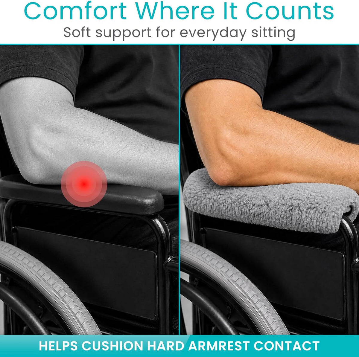 Vive Wheelchair Armrest Pads (2 PCS) - Memory Foam Sheepskin Cushion