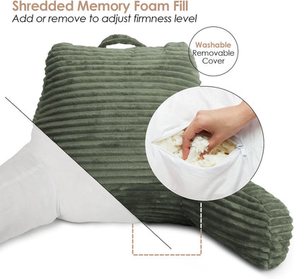 Clara Clark Reading Pillow for Bed Adult – Back Pillow for Sitting in Bed, Standard Bed Pillows for Sitting Up, Foam Chair Pillow, Sage Green Rest Pillow