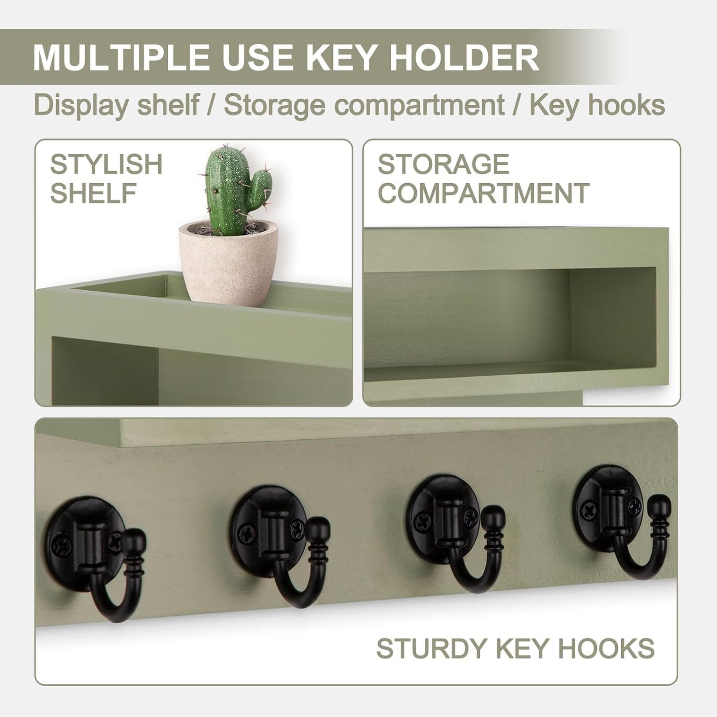 Key and Mail Holder Wall Mount with Long Storage Box and 6 Hooks | Key Holder For Coat, Dog Leash, Home Decor Rack, Entry Way Organizer
