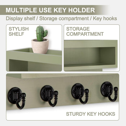 Key and Mail Holder Wall Mount with Long Storage Box and 6 Hooks | Key Holder For Coat, Dog Leash, Home Decor Rack, Entry Way Organizer