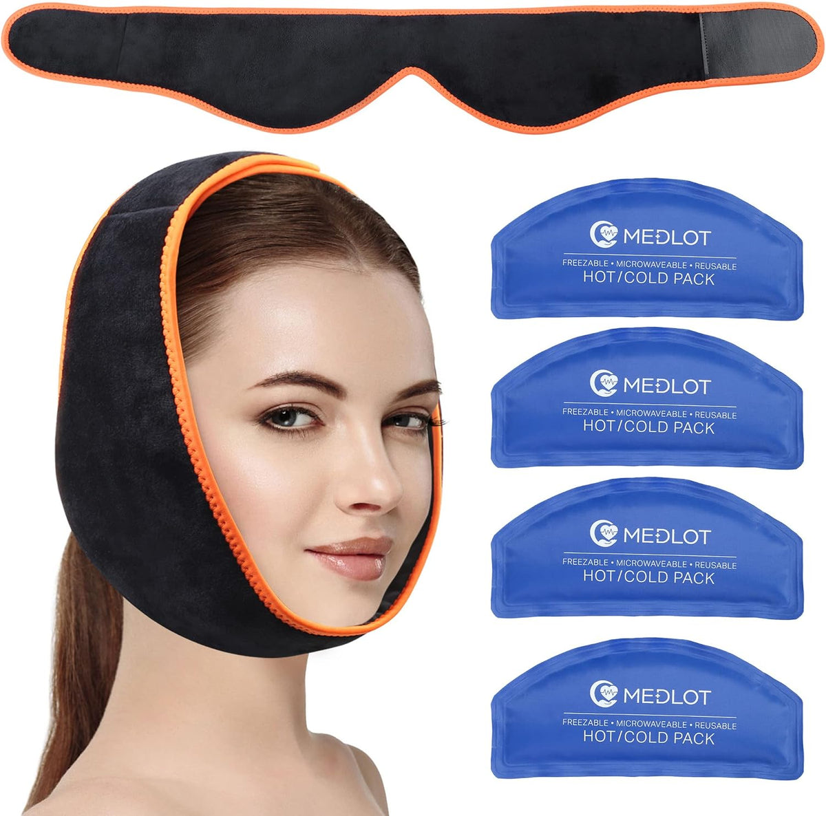Wisdom Teeth Ice Pack Head Wrap, with 4 Hot Cold Packs, Reusable