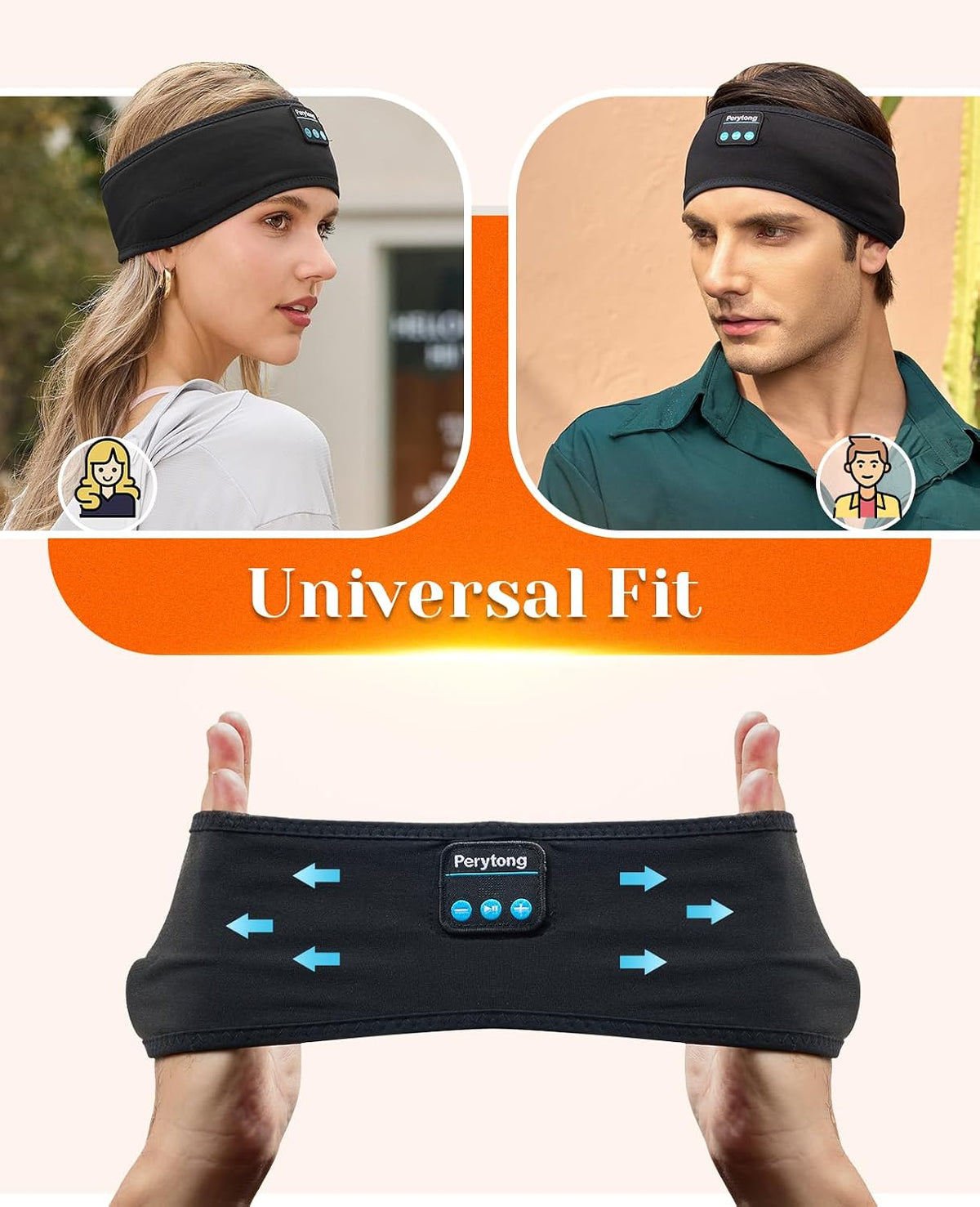 Perytong 2 Pack Sleep Headphones, Sleeping Headphones | Bluetooth Headband with Ultra-Thin HD Stereo Speaker, Wireless Headphone for Sports, Insomnia, Yoga, Air Travel, Meditation