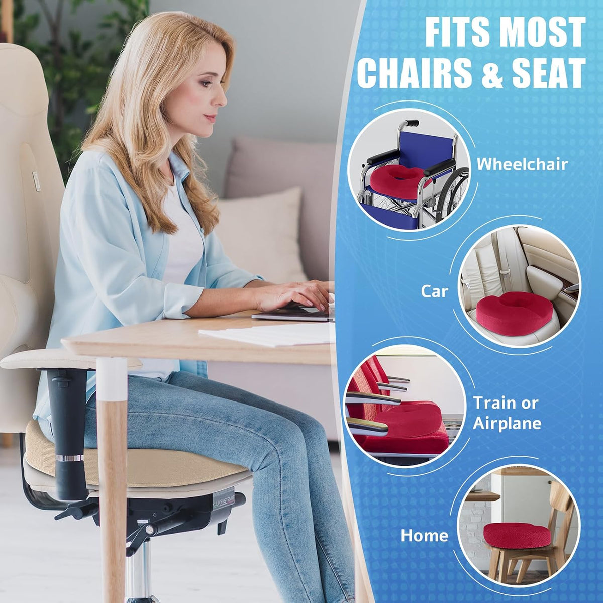 BlissTrends Donut Pillow Seat Cushion, Memory Foam Lifting Cushions(Black)