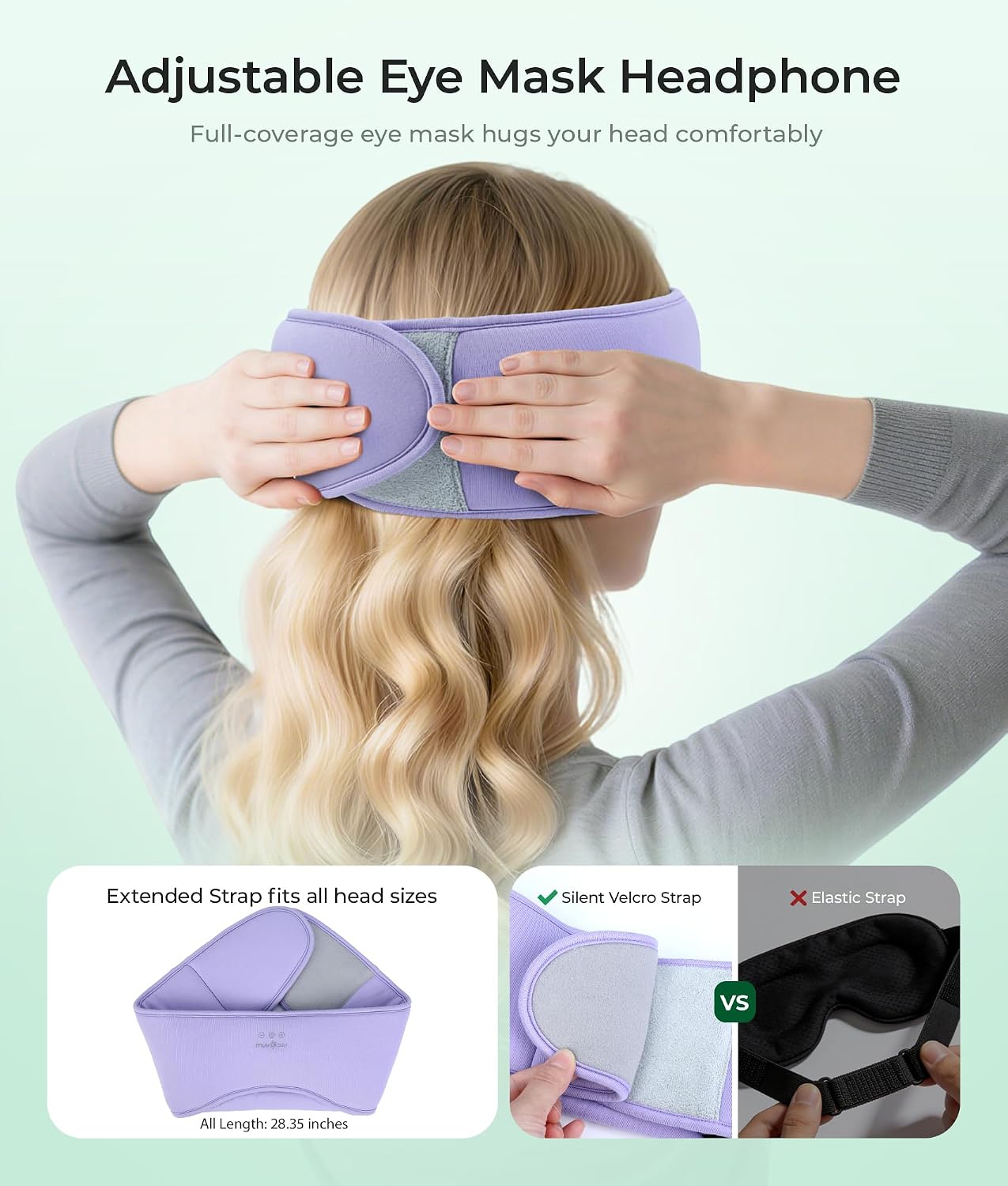 MUSICOZY Sleep Mask with Bluetooth Headphones Eyemask for Side Slippers | Bamboo Cotton Sleeping Headphone,Wireless Earphones with HD Stereo Speakers Blackout Eye Masks Earbuds for Men and Women