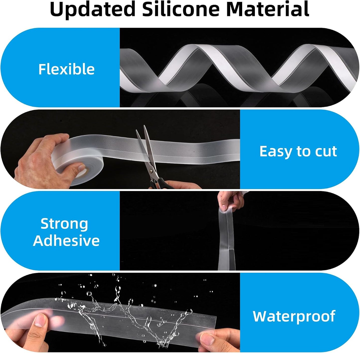 Clear Silicone Weather Stripping Seal Door Tape - Strong Adhesive Door & Window Seal Strip for Draft Stopper, Dustproof | Peel & Stick, Removable, No-Residue [33Feet x 45mm]