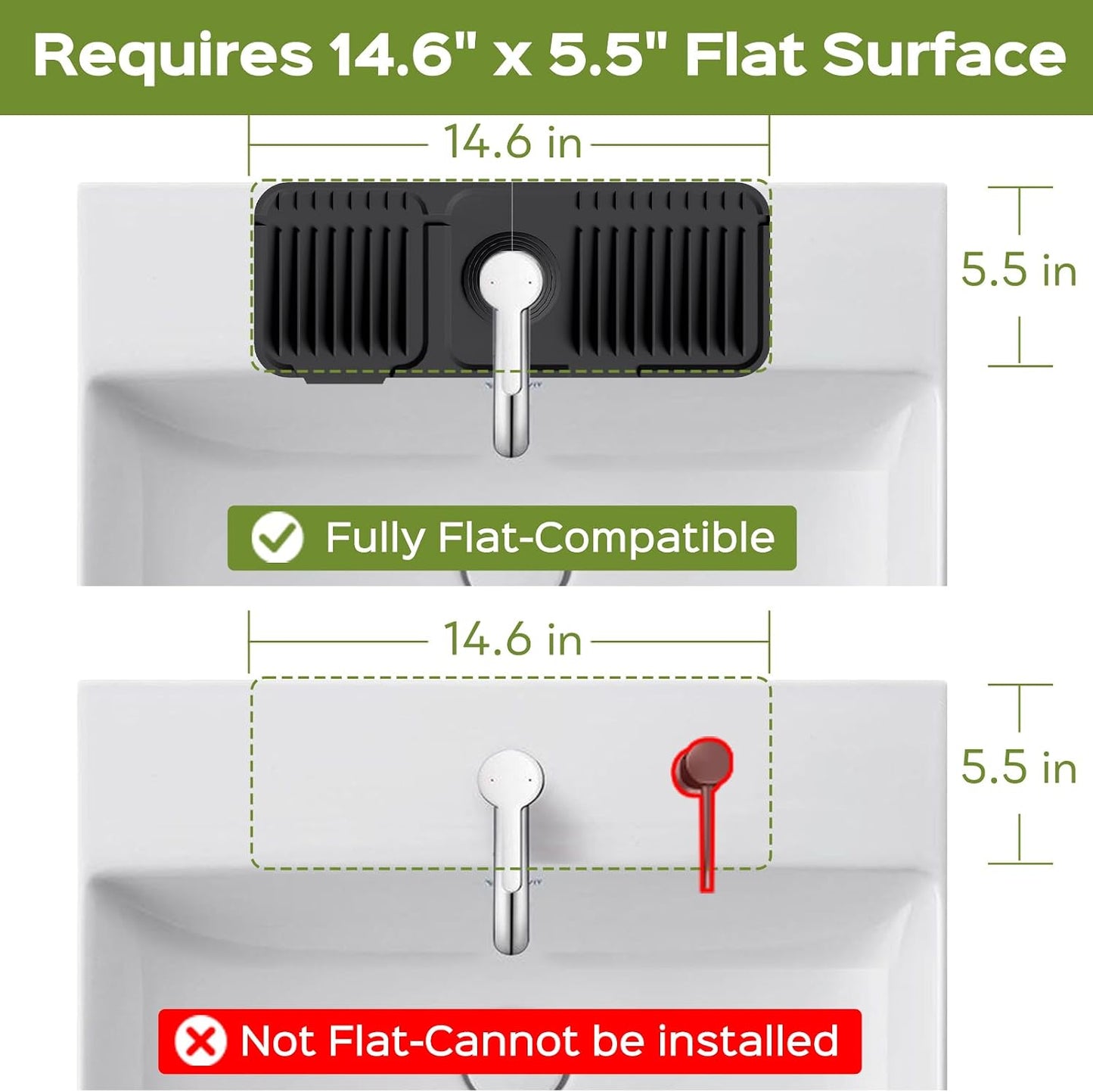 24 Inch Silicone Faucet Mat for Kitchen Sink Splash Guard – Upgraded Draining Mat with Water Tray Behind Faucet – Countertop Protectors to Catch Spills (Black, 24" x 5.5" )