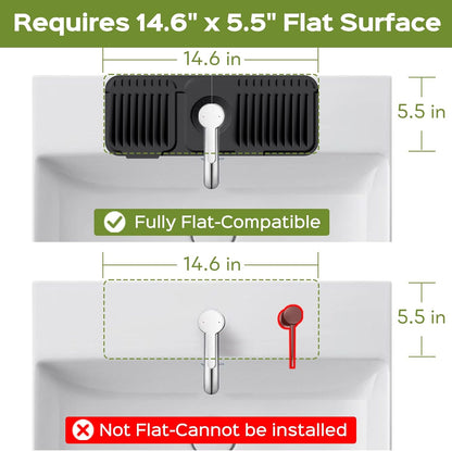 24 Inch Silicone Faucet Mat for Kitchen Sink Splash Guard – Upgraded Draining Mat with Water Tray Behind Faucet – Countertop Protectors to Catch Spills (Black, 24" x 5.5" )