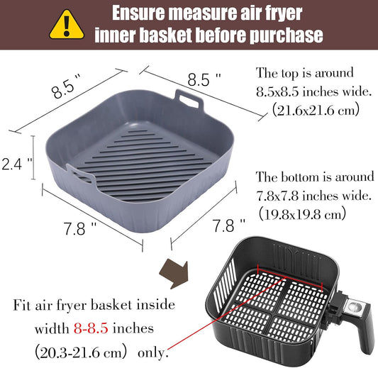 Golden Associate Silicone Liners Square for 8 to 8.5 inch Air Fryer, 2 Pcs Non-stick Food-grade Reusable Basket Baking Tray Airfryer Accessories