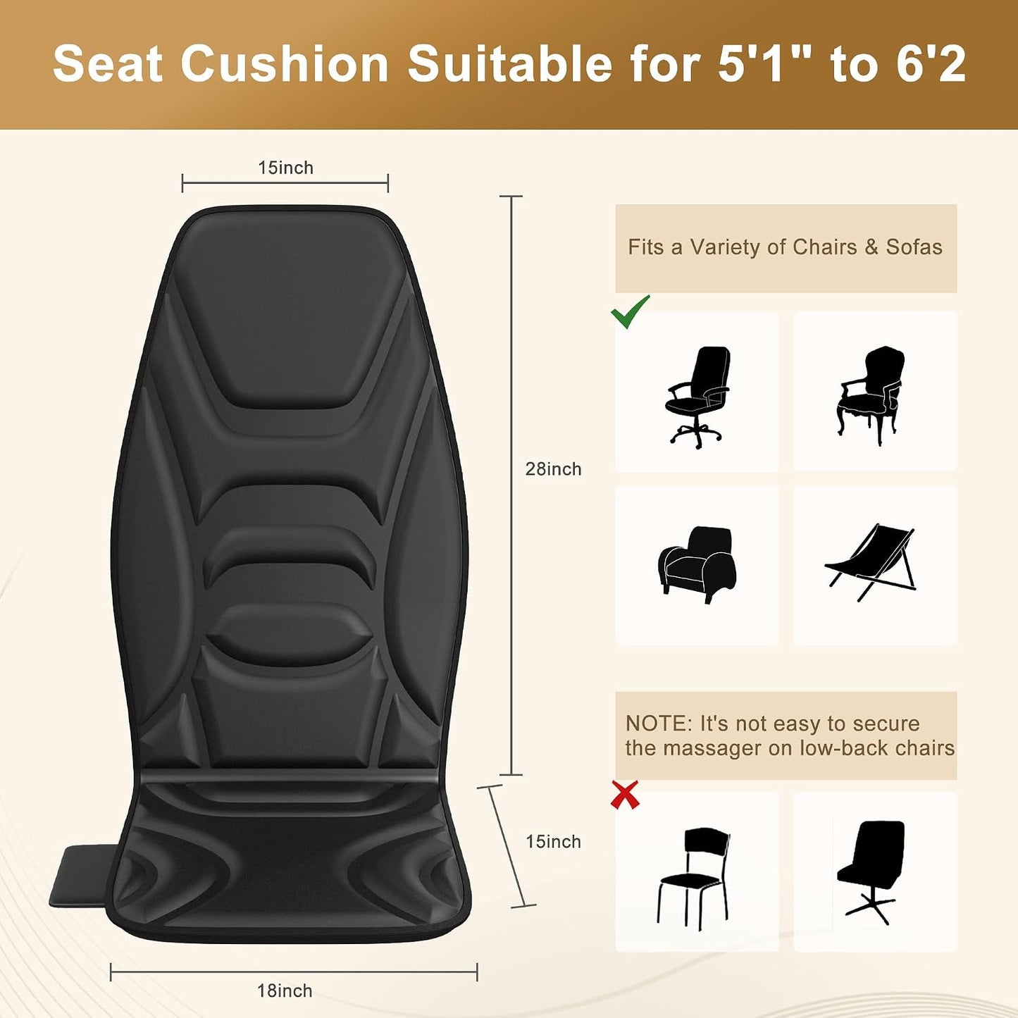 Massage Seat Cushion with Heat and Cooling Fan, Vibration Back Massager for Chair with 6 Motors, Chair Massager Pad for Office Chair, Sofa and Recliner, Jet-Black