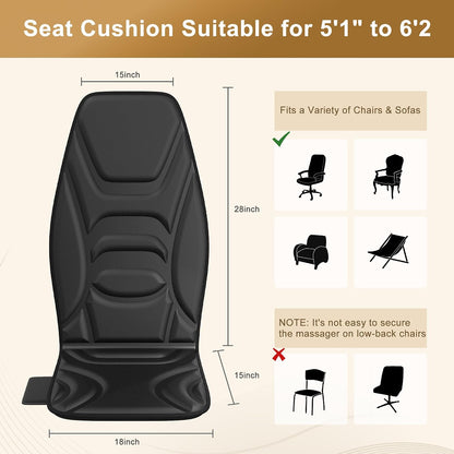 Massage Seat Cushion with Heat and Cooling Fan, Vibration Back Massager for Chair with 6 Motors, Chair Massager Pad for Office Chair, Sofa and Recliner, Jet-Black