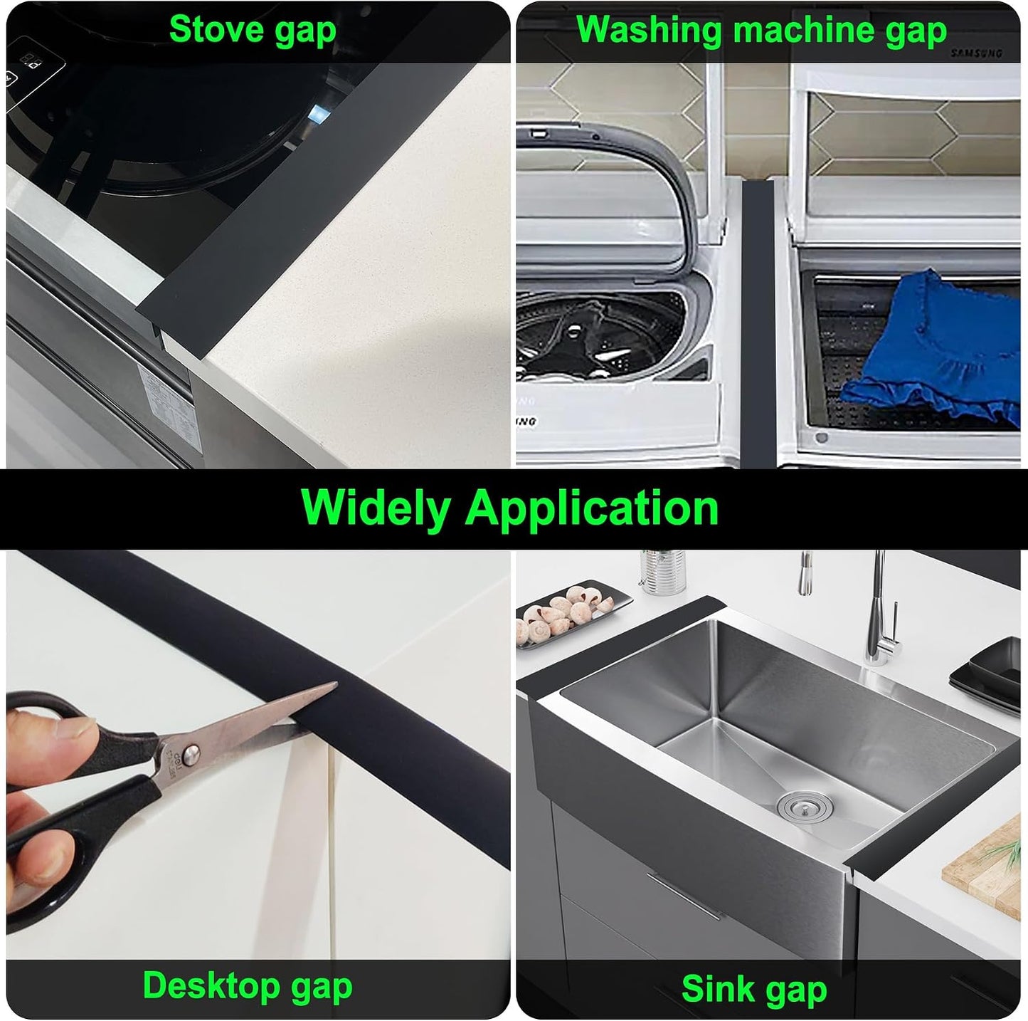 Silicone Stove Counter Gap Cover - 25 Inch Gap Filler 2 Pack Black | Long gap filler seals spills between kitchen appliances Stovetop oven countertop; stove gap cover, gas stove side gap covers