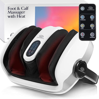 Shiatsu Foot Massager with Heat, Standard Size, White | Deep Kneading & Compression, Adjustable Intensity, Multi-Mode Leg and Foot Massager with Remote Control, Anti-Slip Base