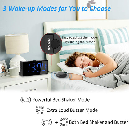 Roxicosly Super Loud Alarm Clock with Bed Shaker,Vibrating Alarm Clock for Heavy Sleepers Hearing Impaired Deaf Teens with USB Charger, Battery Backup,7-Level Brightness&Volume,Snooze,DST