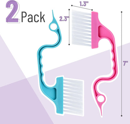 Slick- Window Track Cleaning Brush, 2 Pack, Yellow/Purple Ergonomic Handle, Built-in Scraper, Multipurpose, Window Track Cleaning Tools