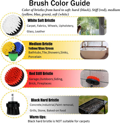 8 Pack Drill Brush Attachment Set, 1/4in Power Scrubber Brush + Extend Long Rod, Multi-Purpose Power Cleaning Scrub Brush for Bathroom, Tub, Tile, Corner, Floor(Red)