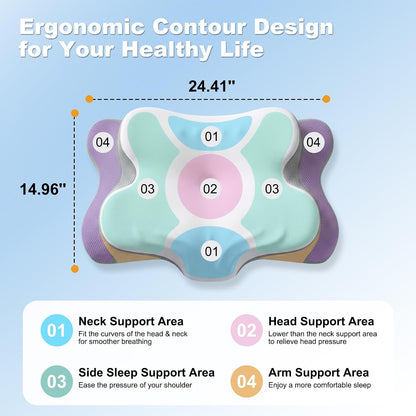 VYLEE Cervical Neck Pillow for Pain Relief, Ergonomic Memory Foam Pillow for Neck Support, Cooling Contour Orthopedic Pillow for Side, Back & Stomach Sleepers | Ergonomic contour pillow supports proper neck alignment for side, back & stomach sleepers