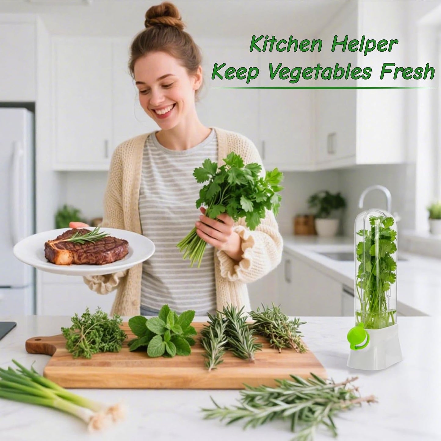 2 Pack Herb Saver for Refrigerator, Fresh Herb Keeper Preserver | Fresh Herbs Cilantro Container for Fridge, Parsley, Thyme, Mint, Asparagus, Easy to Use