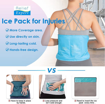 Relief Expert Reusable Gel Ice Pack Wrap (16"x9") - Reusable Cold Pack for Lower Back, Shoulder, Knee & Hip - Flexible, Hands-Free Cold Therapy with Adjustable Strap